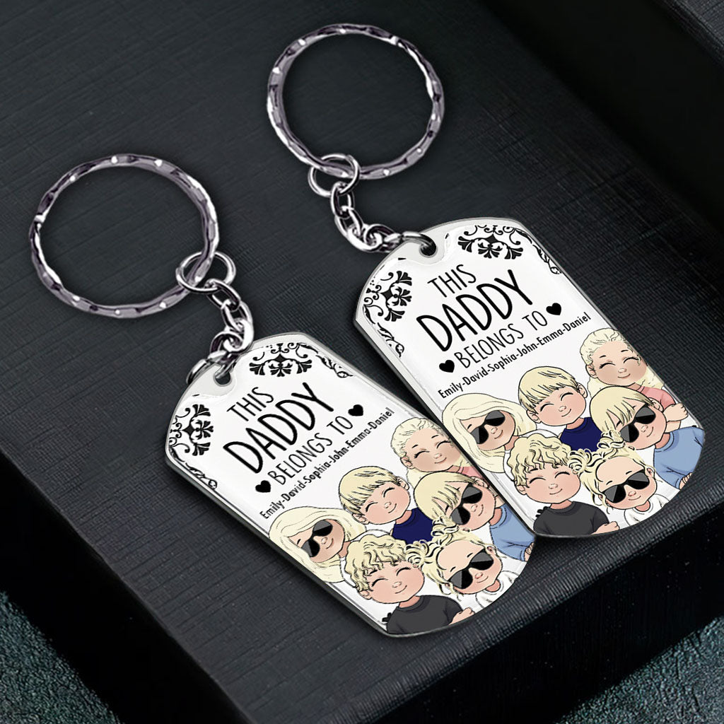 This Father Belongs To - Gift for dad, grandpa, mom, uncle, aunt, grandma - Personalized Stainless Steel Keychain