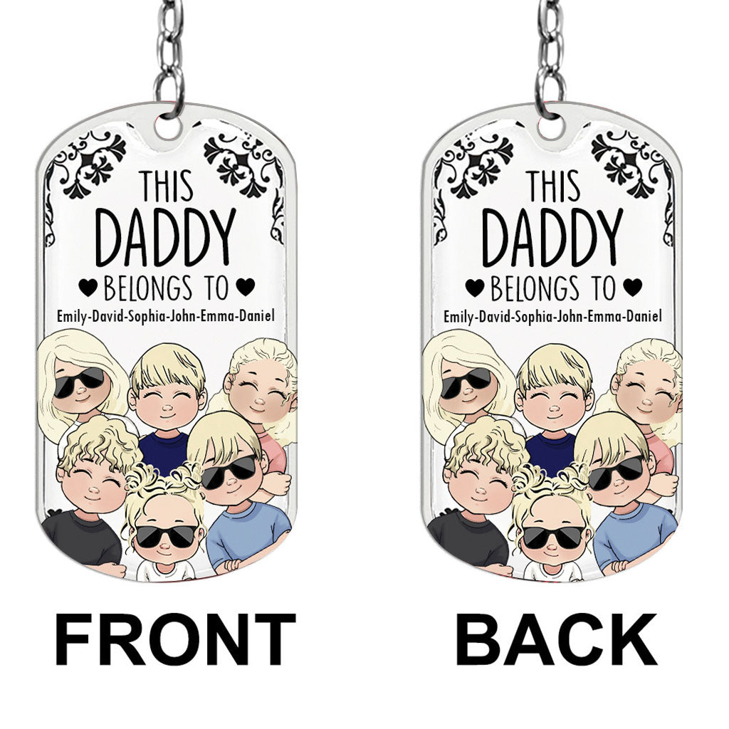 This Father Belongs To - Gift for dad, grandpa, mom, uncle, aunt, grandma - Personalized Stainless Steel Keychain