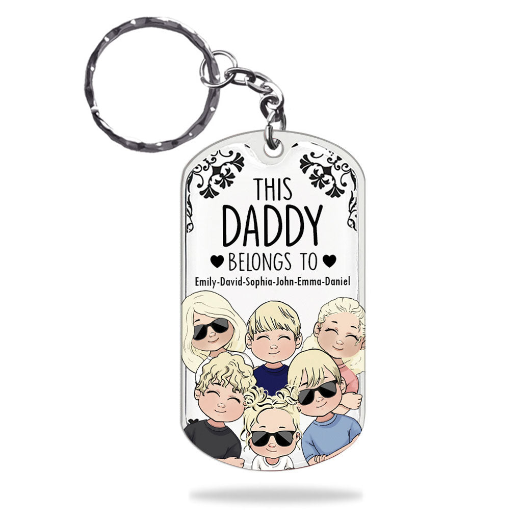 This Father Belongs To - Gift for dad, grandpa, mom, uncle, aunt, grandma - Personalized Stainless Steel Keychain