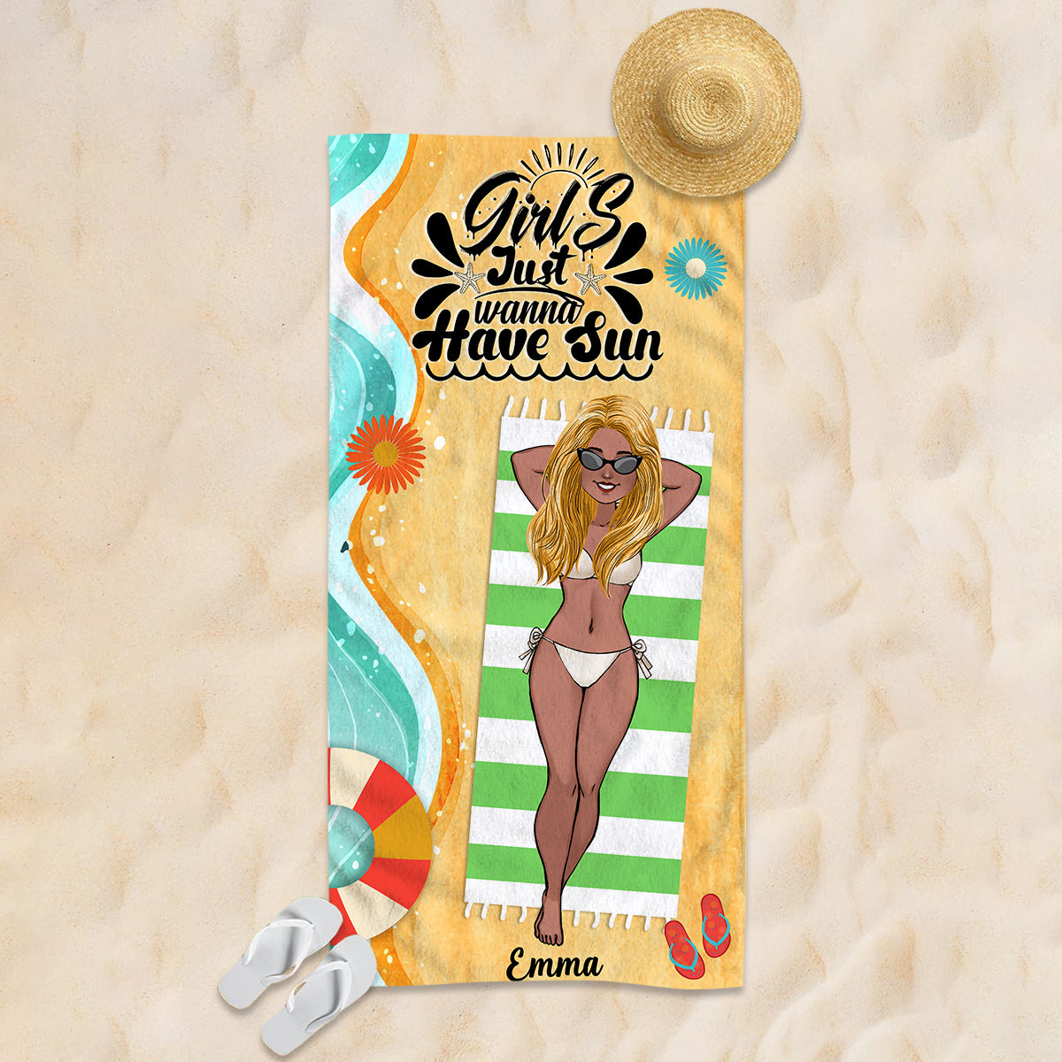 Girls Just Wanna Have Sun - Personalized Sea Lover Beach Towel