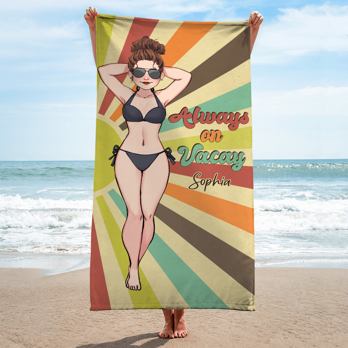 Always On Vacay - Sea Lover gift for friend, sister, girlfriend, wife, mom - Personalized Beach Towel