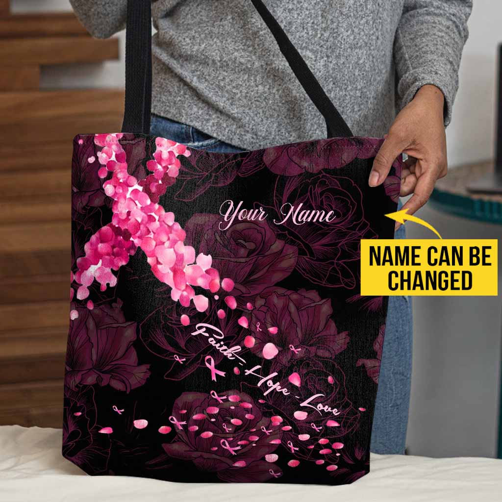 Faith Hope Love - Breast Cancer Awareness Personalized Tote Bag