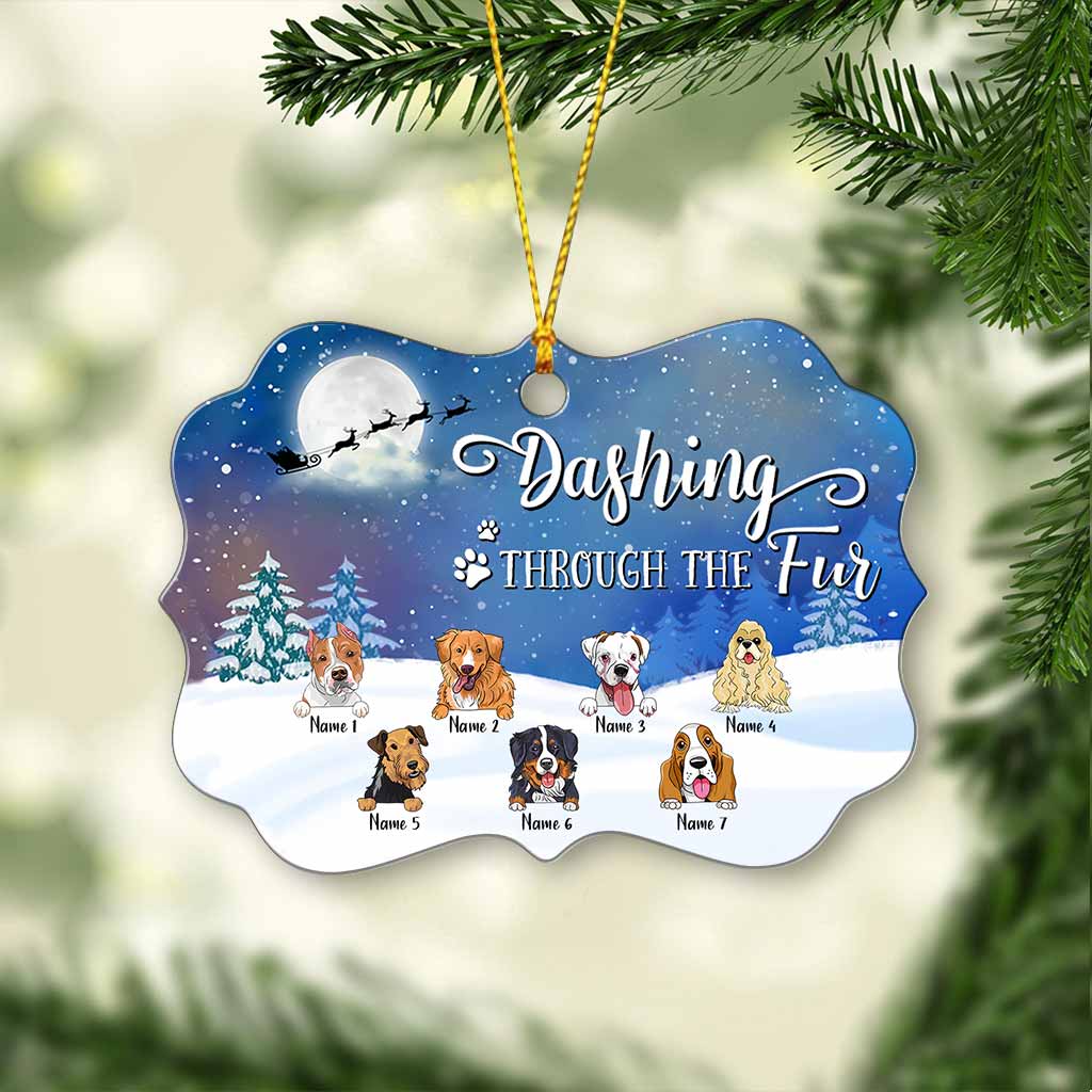 Dashing Through The Fur - Personalized Christmas Dog Ornament (Printed On Both Sides)
