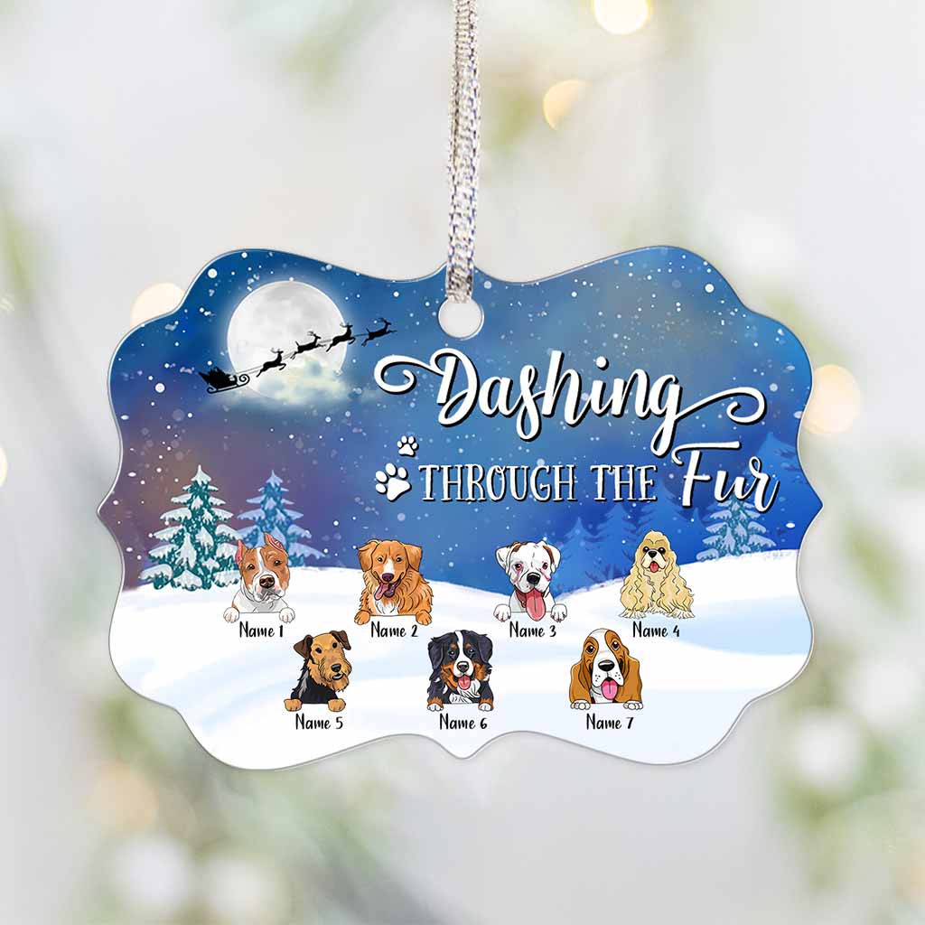 Dashing Through The Fur - Personalized Christmas Dog Ornament (Printed On Both Sides)