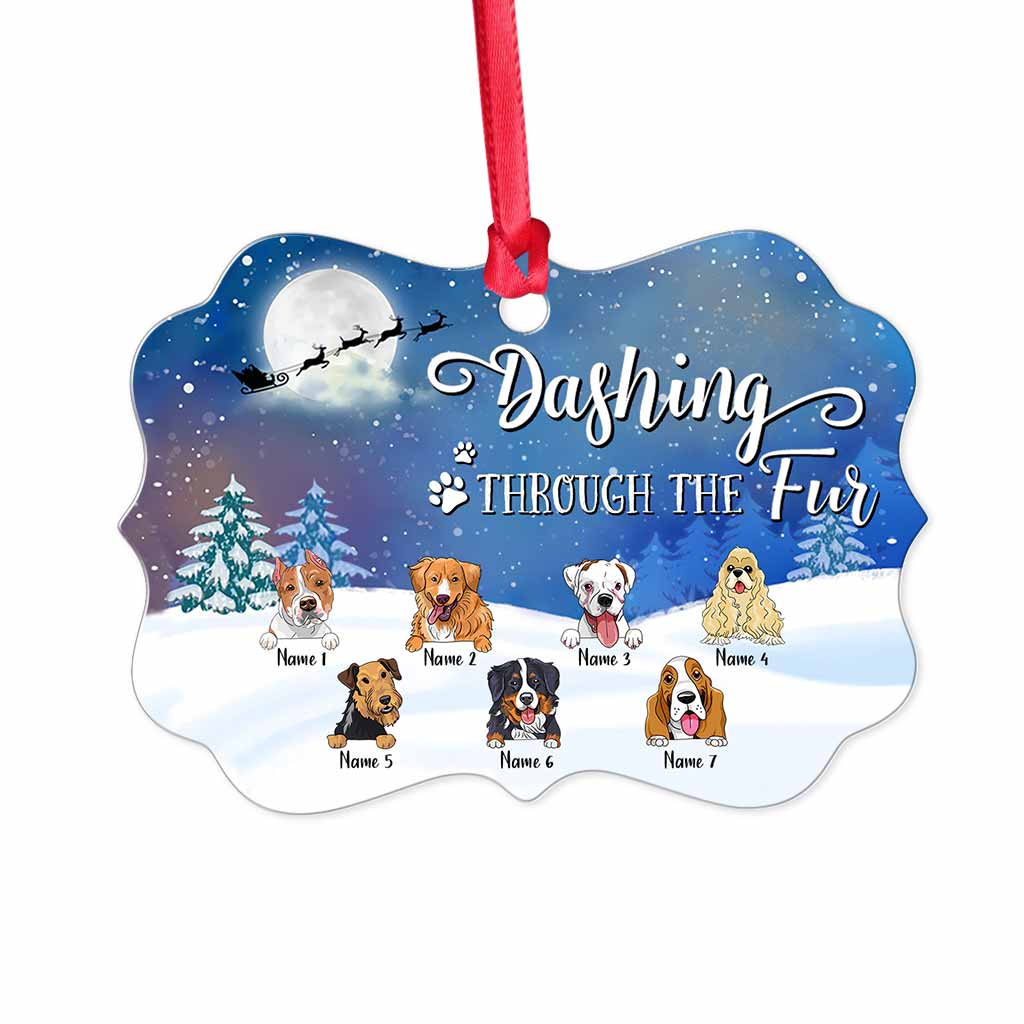 Dashing Through The Fur - Personalized Christmas Dog Ornament (Printed On Both Sides)