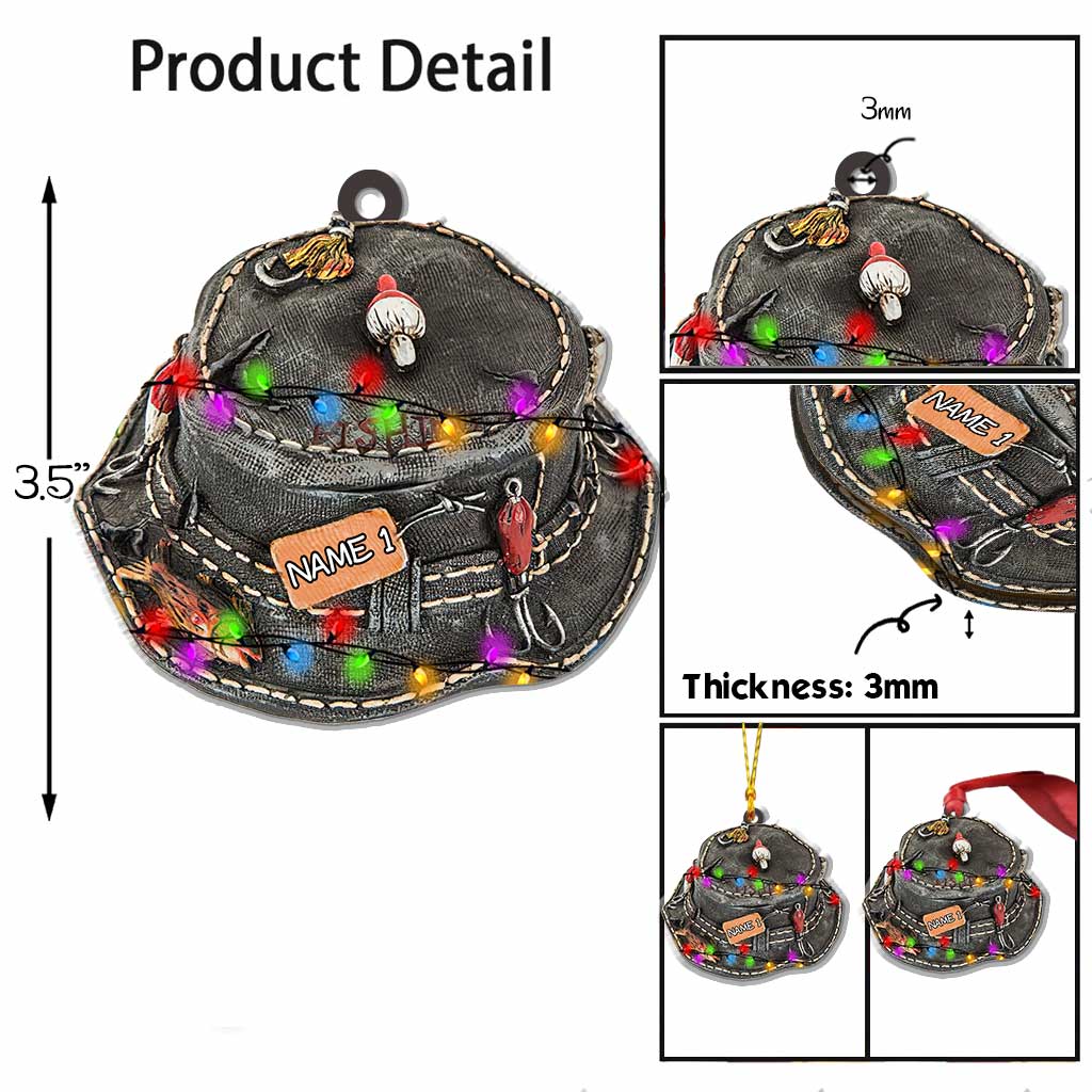 Fishing Hat - Personalized Christmas Ornament (Printed On Both Sides)