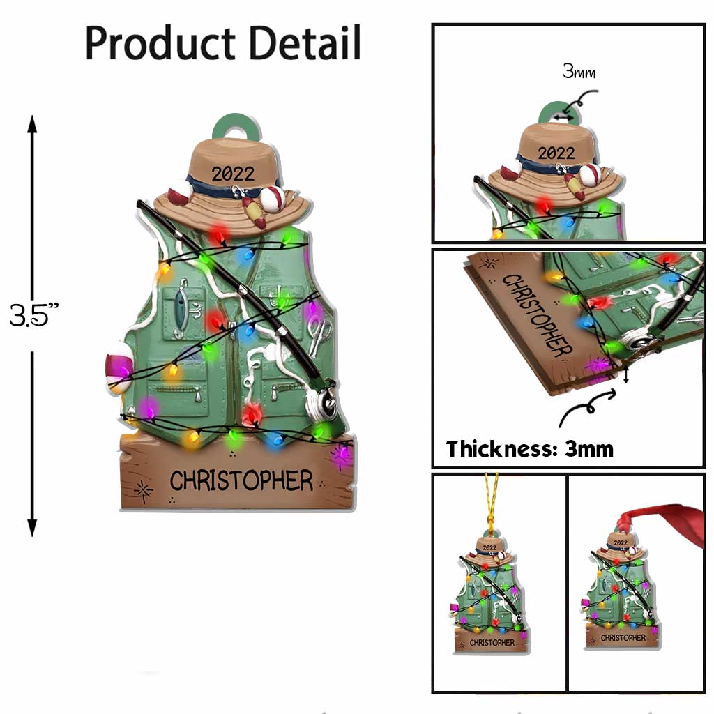 Fishing Outfit - Personalized Christmas Ornament (Printed On Both Sides)