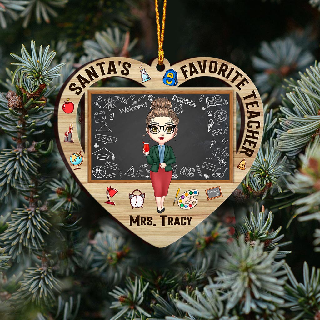 Santa's Favorite Teacher - Personalized Christmas Teacher Ornament (Printed On Both Sides)