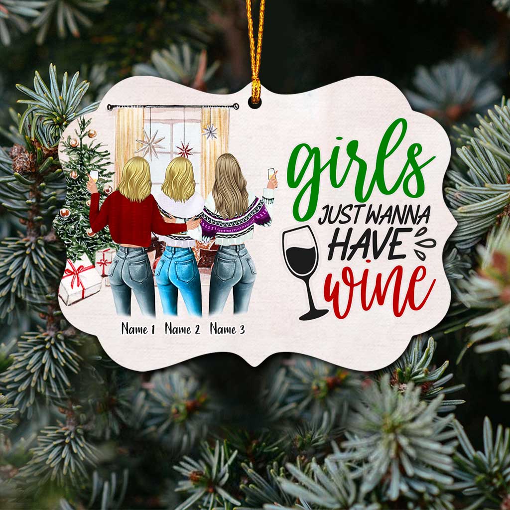 Friends Don't Let Friends Wine Alone - Personalized Christmas Bestie Ornament (Printed On Both Sides)