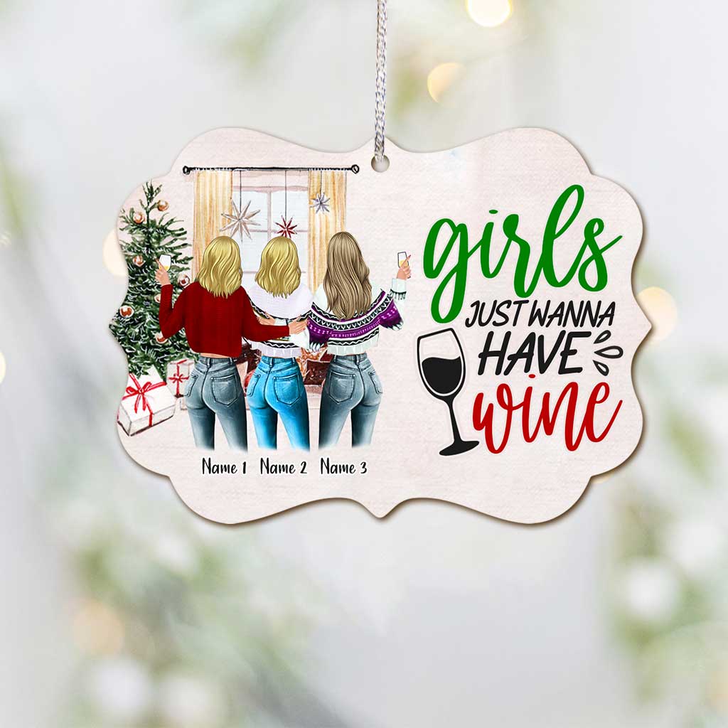 Friends Don't Let Friends Wine Alone - Personalized Christmas Bestie Ornament (Printed On Both Sides)