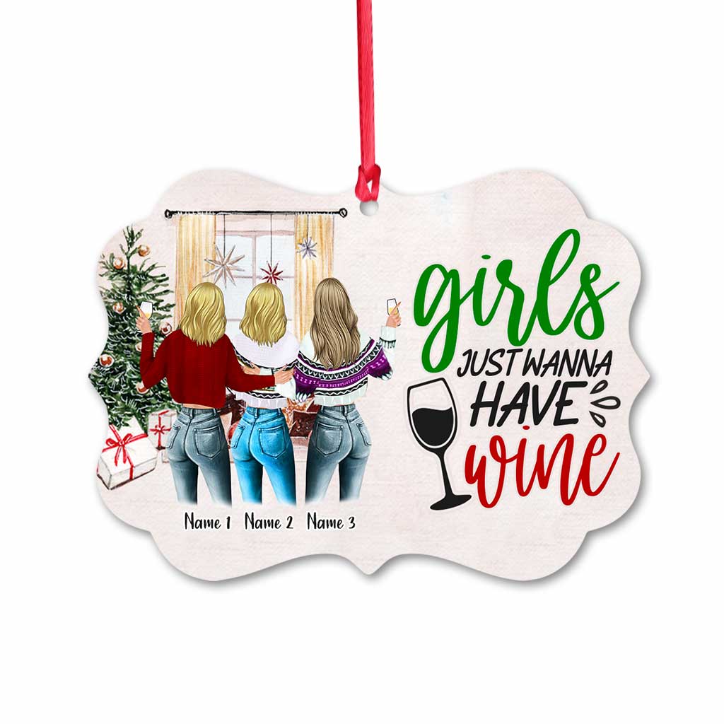 Friends Don't Let Friends Wine Alone - Personalized Christmas Bestie Ornament (Printed On Both Sides)