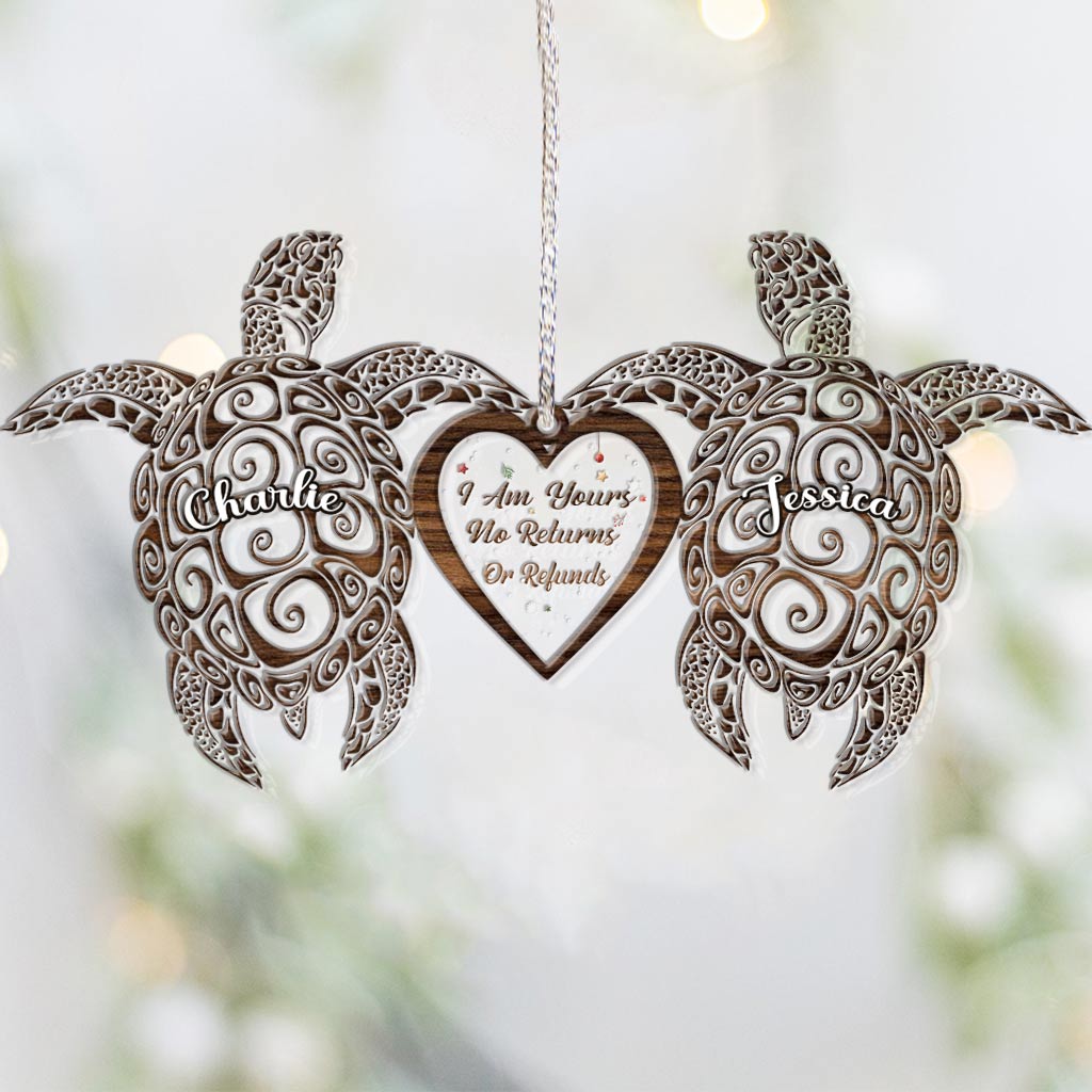 I'm Yours - Personalized Christmas Turtle Transparent Ornament