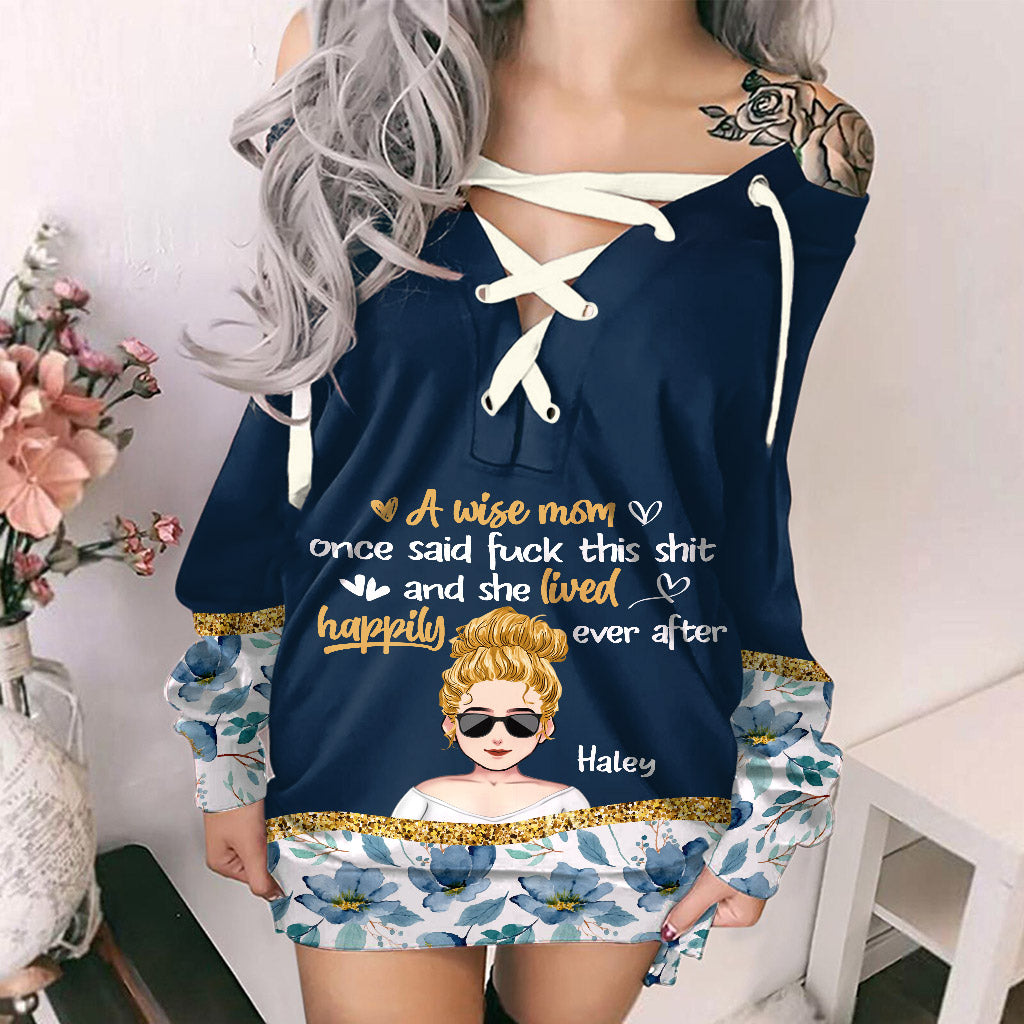 A Wise Mom Once Said - Personalized Mother Off Shoulder Long Sleeve Dress