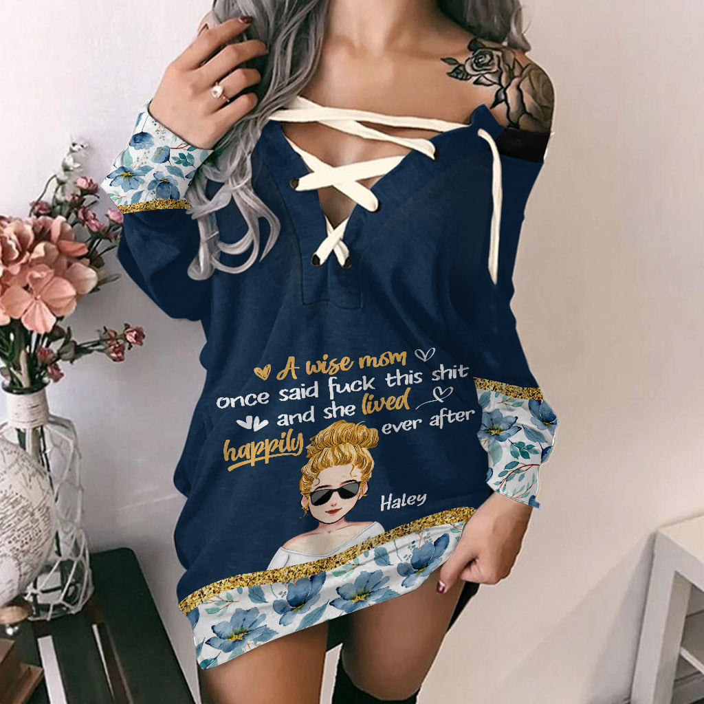 A Wise Mom Once Said - Personalized Mother Off Shoulder Long Sleeve Dress