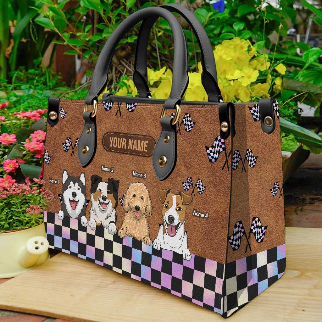 Racing Girls And Her Dogs - Personalized Racing Leather Handbag