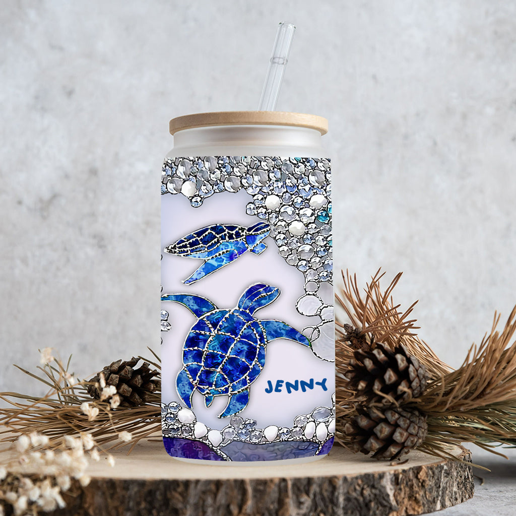 Salty Lil Beach - Personalized Turtle Can Glass