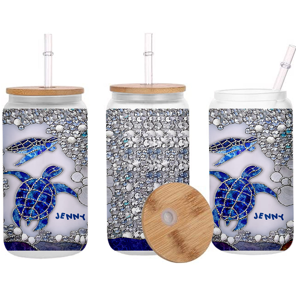 Salty Lil Beach - Personalized Turtle Can Glass