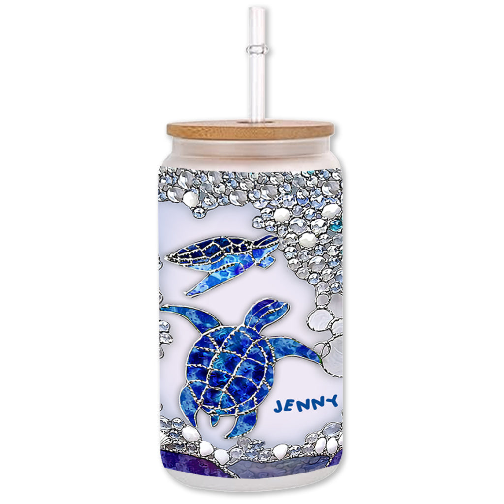 Salty Lil Beach - Personalized Turtle Can Glass