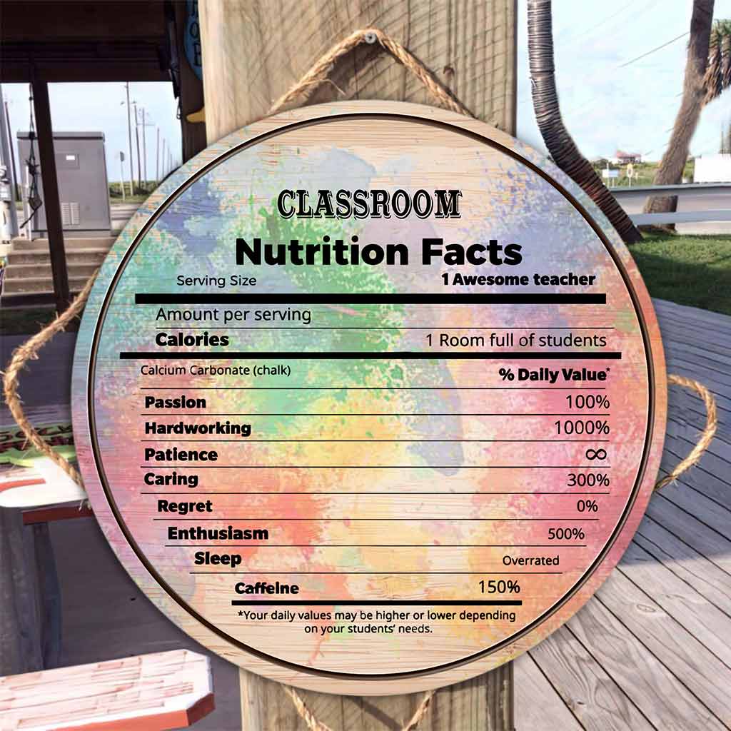 Teacher Nutrition Facts Personalized Round Wood Sign