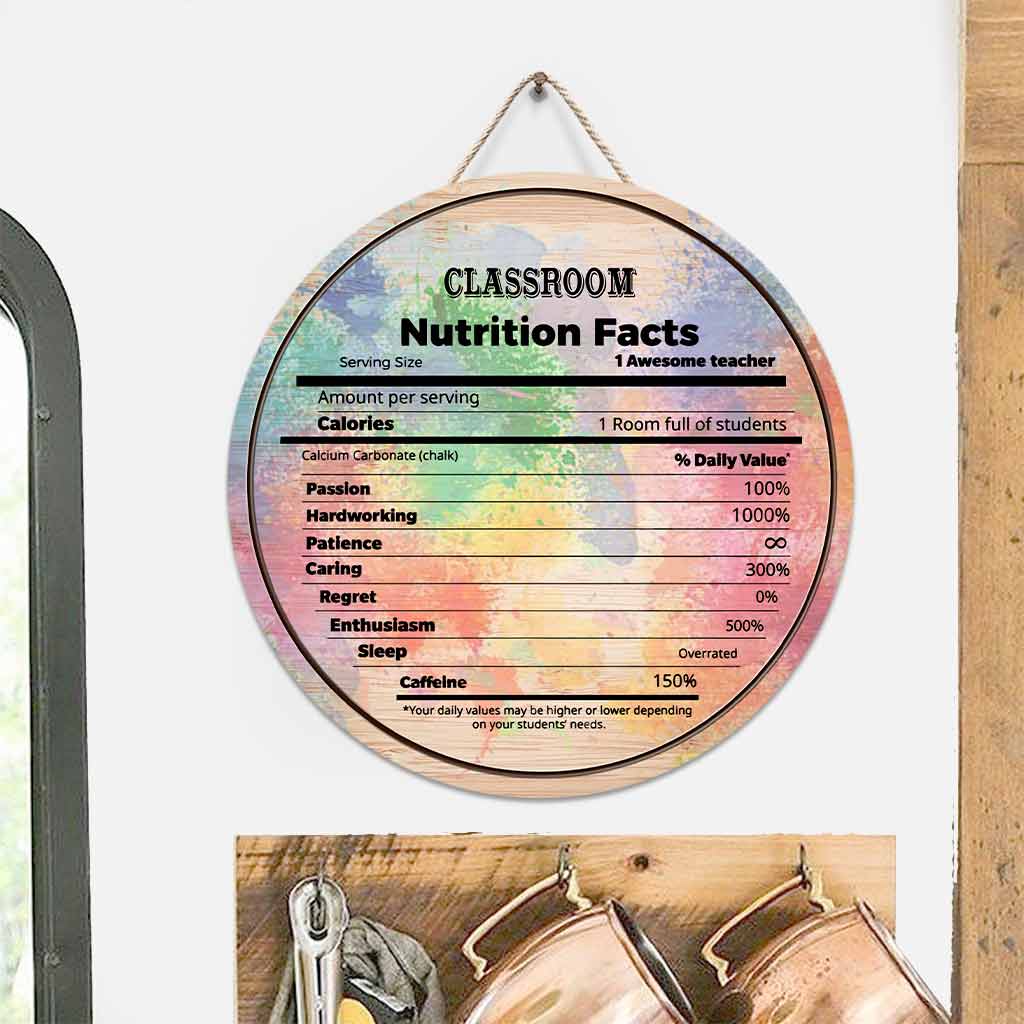 Teacher Nutrition Facts Personalized Round Wood Sign