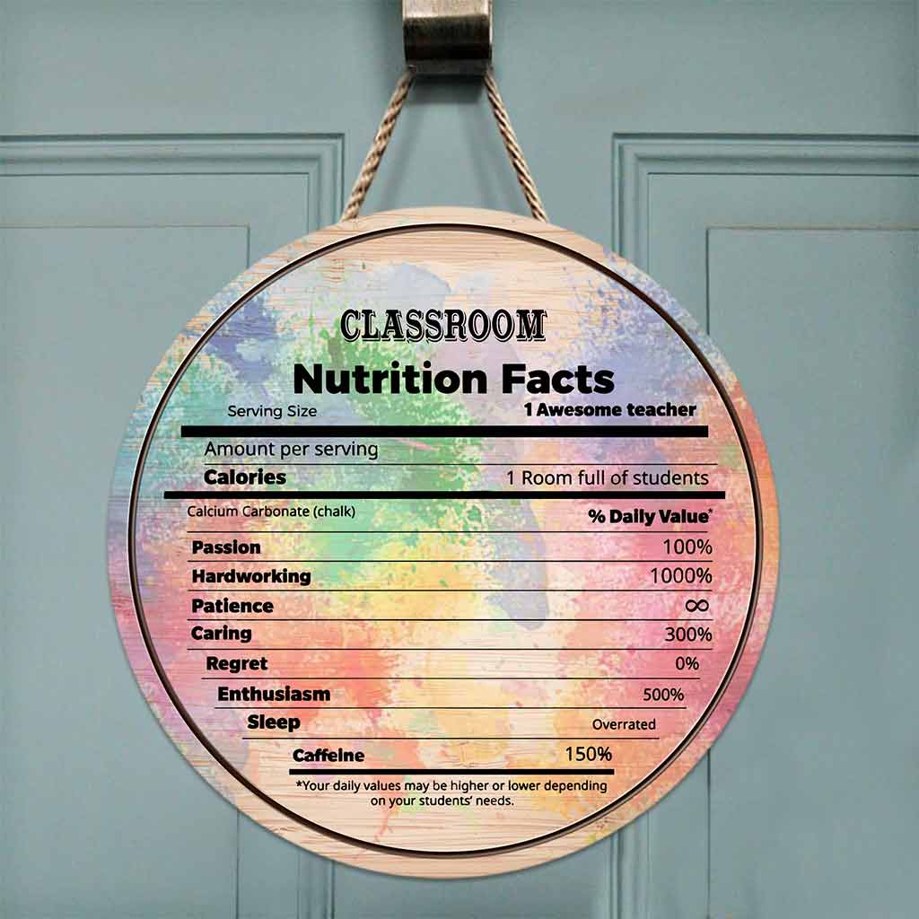 Teacher Nutrition Facts Personalized Round Wood Sign