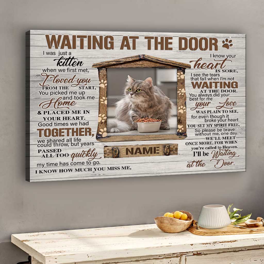 Waiting At The Door - Personalized Cat Canvas And Poster