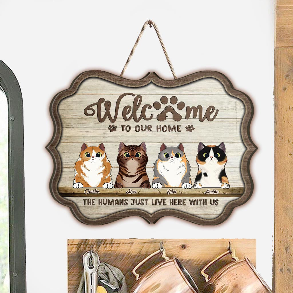 Welcome To Our Home - Personalized Cat Wood Sign