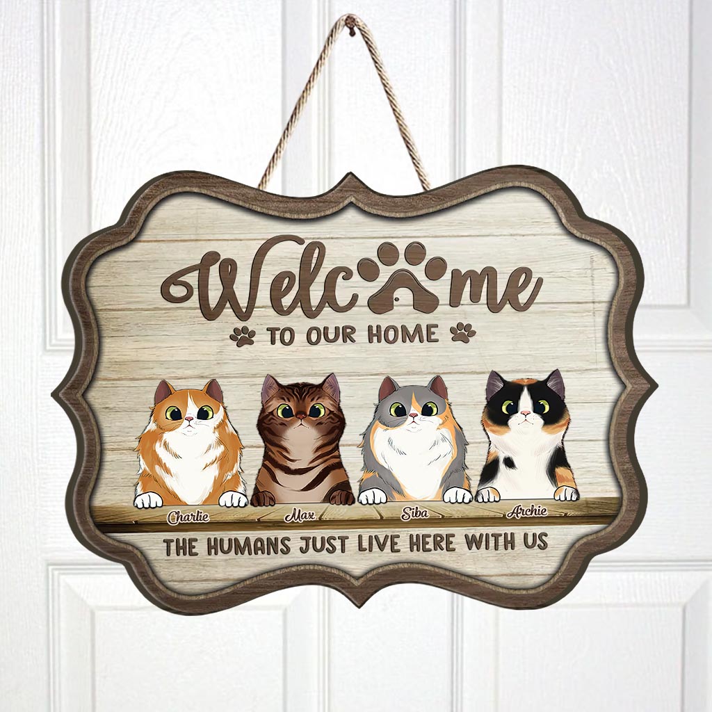 Welcome To Our Home - Personalized Cat Wood Sign