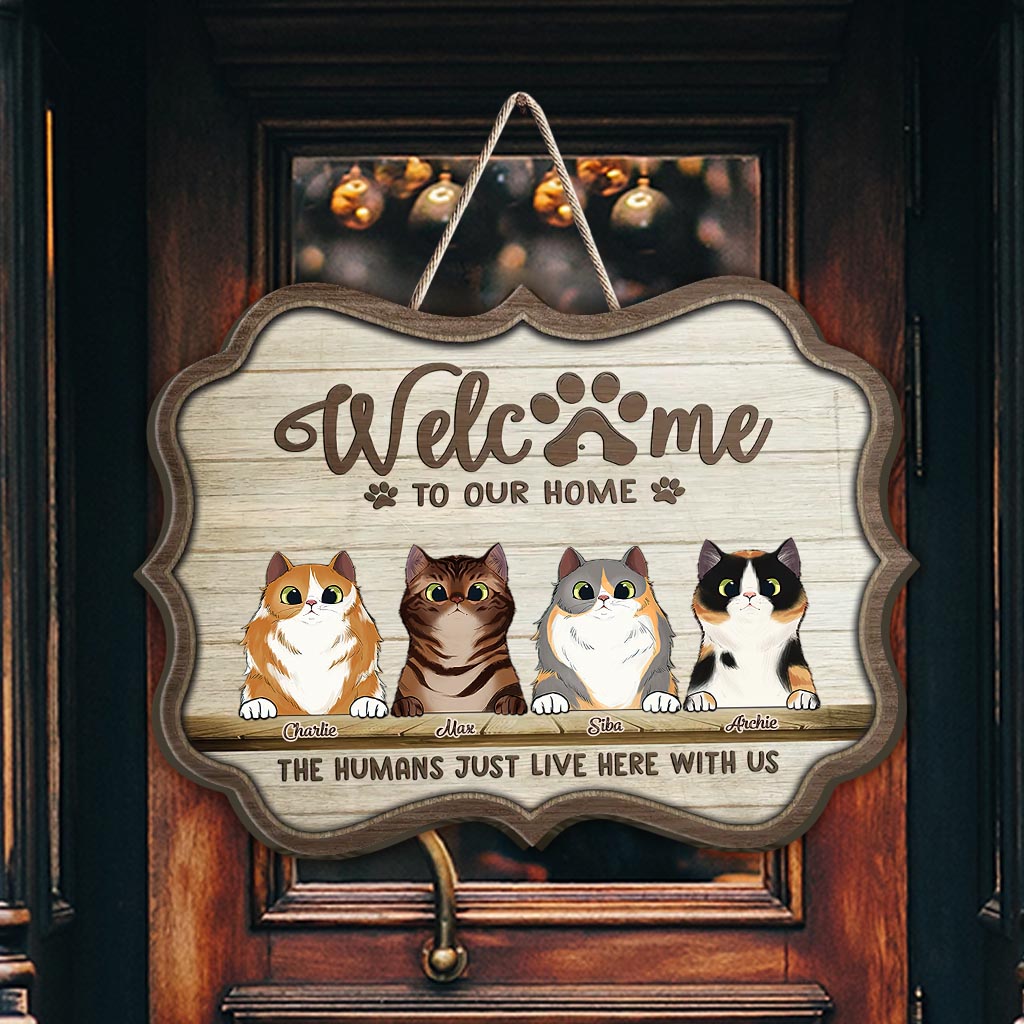 Welcome To Our Home - Personalized Cat Wood Sign