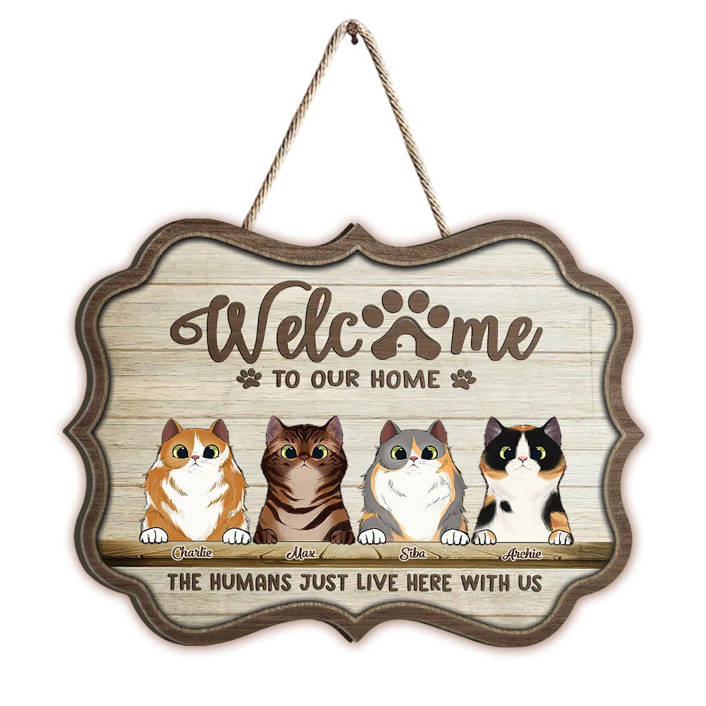 Welcome To Our Home - Personalized Cat Wood Sign