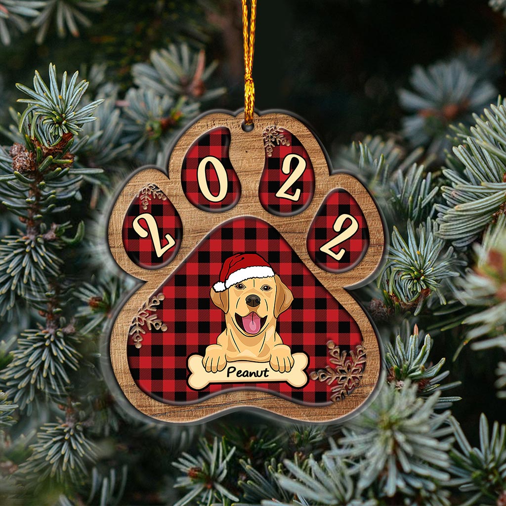 Cute Dog Paw - Personalized Christmas Dog Layered Wood Ornament