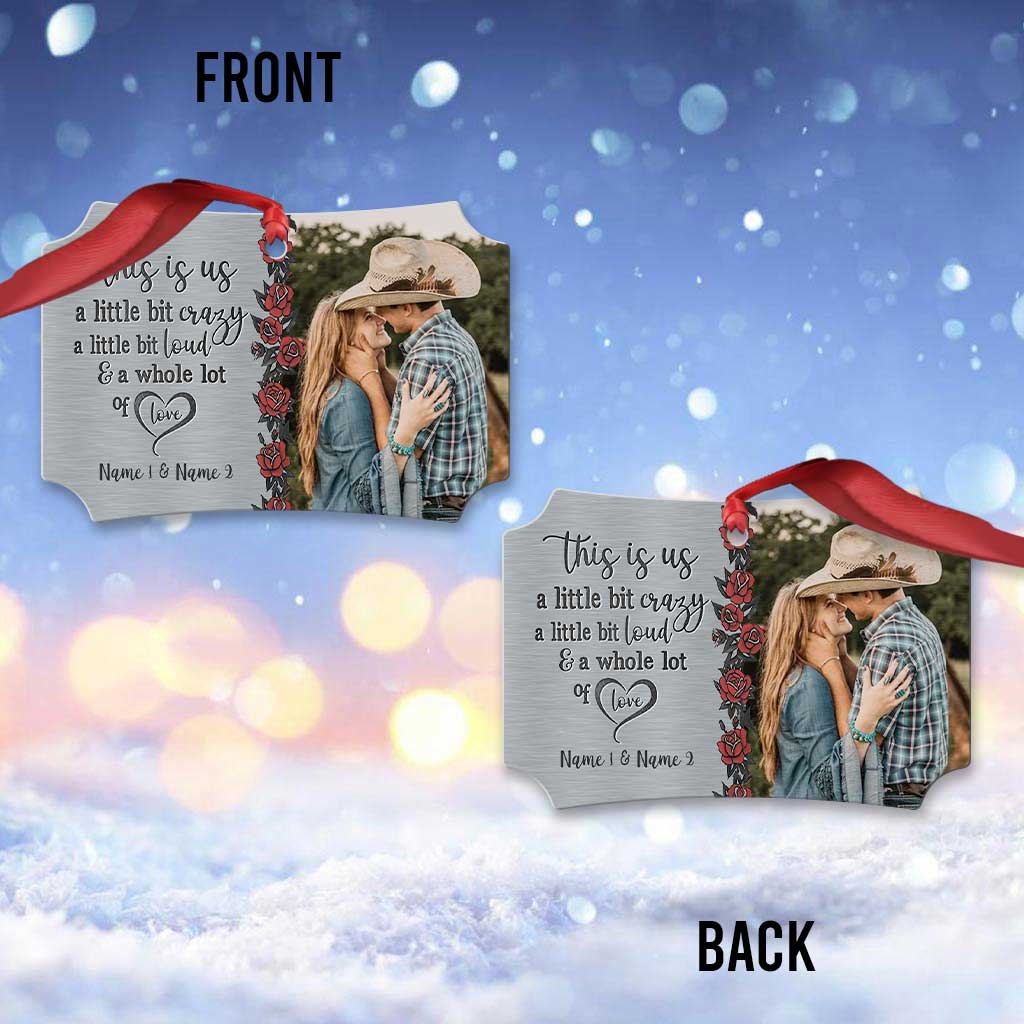 This Is Us - Personalized Christmas Couple Scalloped Aluminium Ornament (Printed On Both Sides)