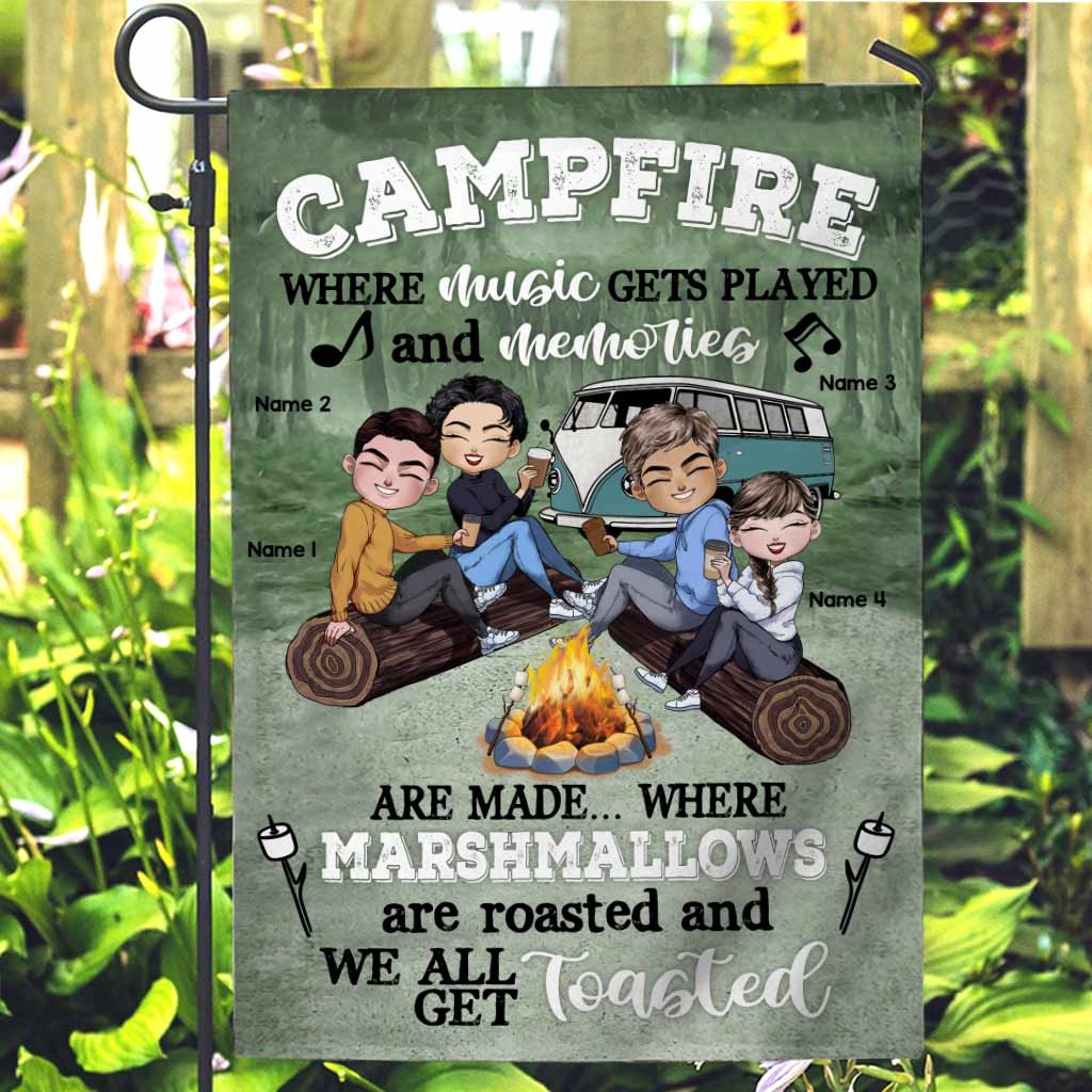 Campfire Where Music Gets Played Memories Are Made - Personalized Camping Garden Flag