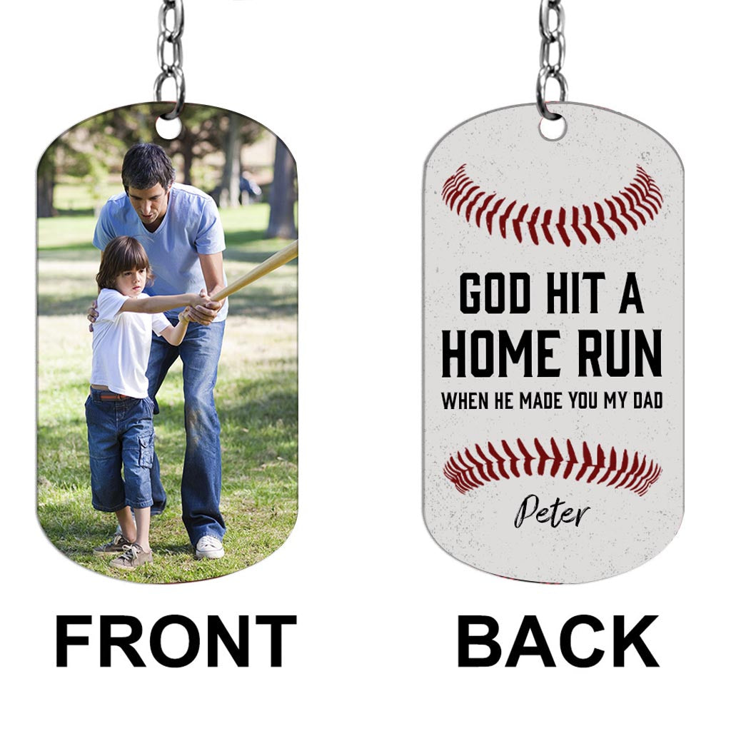 God Hit A Home Run - Personalized Father's Day Father Stainless Steel Keychain