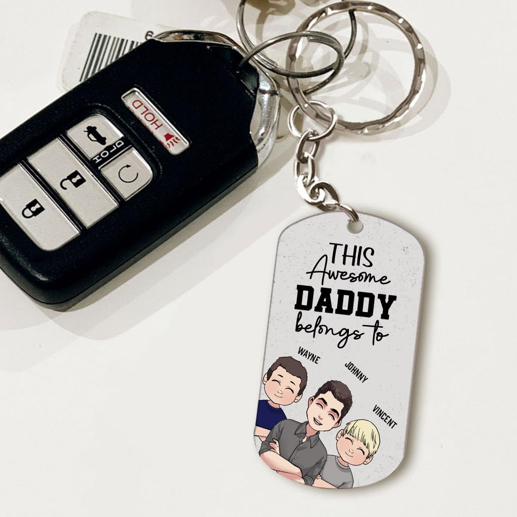 This Awesome Dad Belongs - Gift for dad, uncle, brother, grandpa - Personalized Stainless Steel Keychain