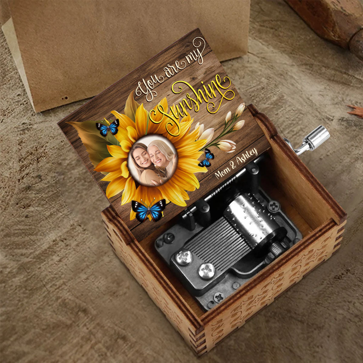 You Are My Sunshine - Gift for mom, grandma, dad, grandpa, daughter, son, granddaughter, grandson, sister, brother, friend, wife, husband - Personalized Hand Crank Music Box