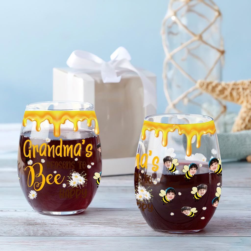 Bee Happy - Gift for grandma, mom - Personalized All Over Wine Glass