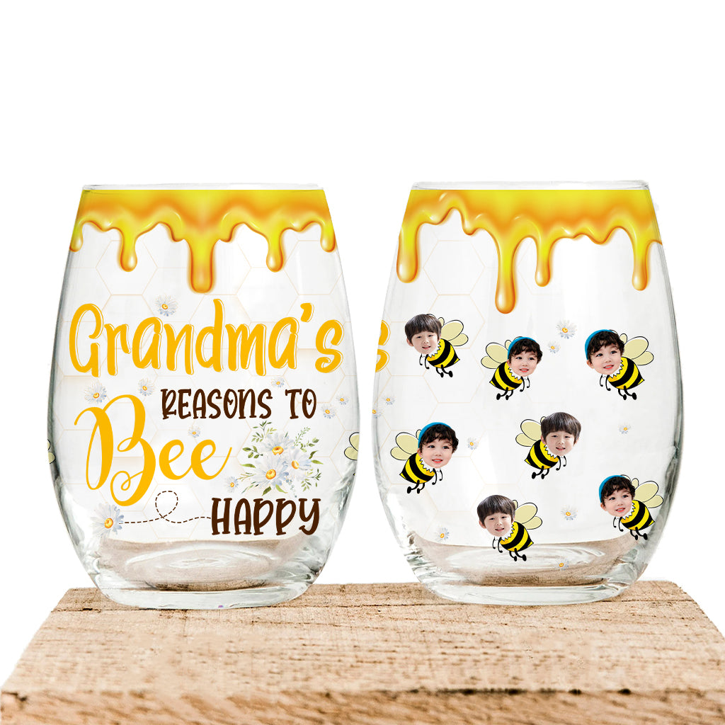 Bee Happy - Gift for grandma, mom - Personalized All Over Wine Glass