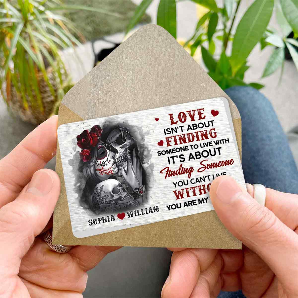 You Are My Without - Personalized Couple Skull Wallet Insert Card