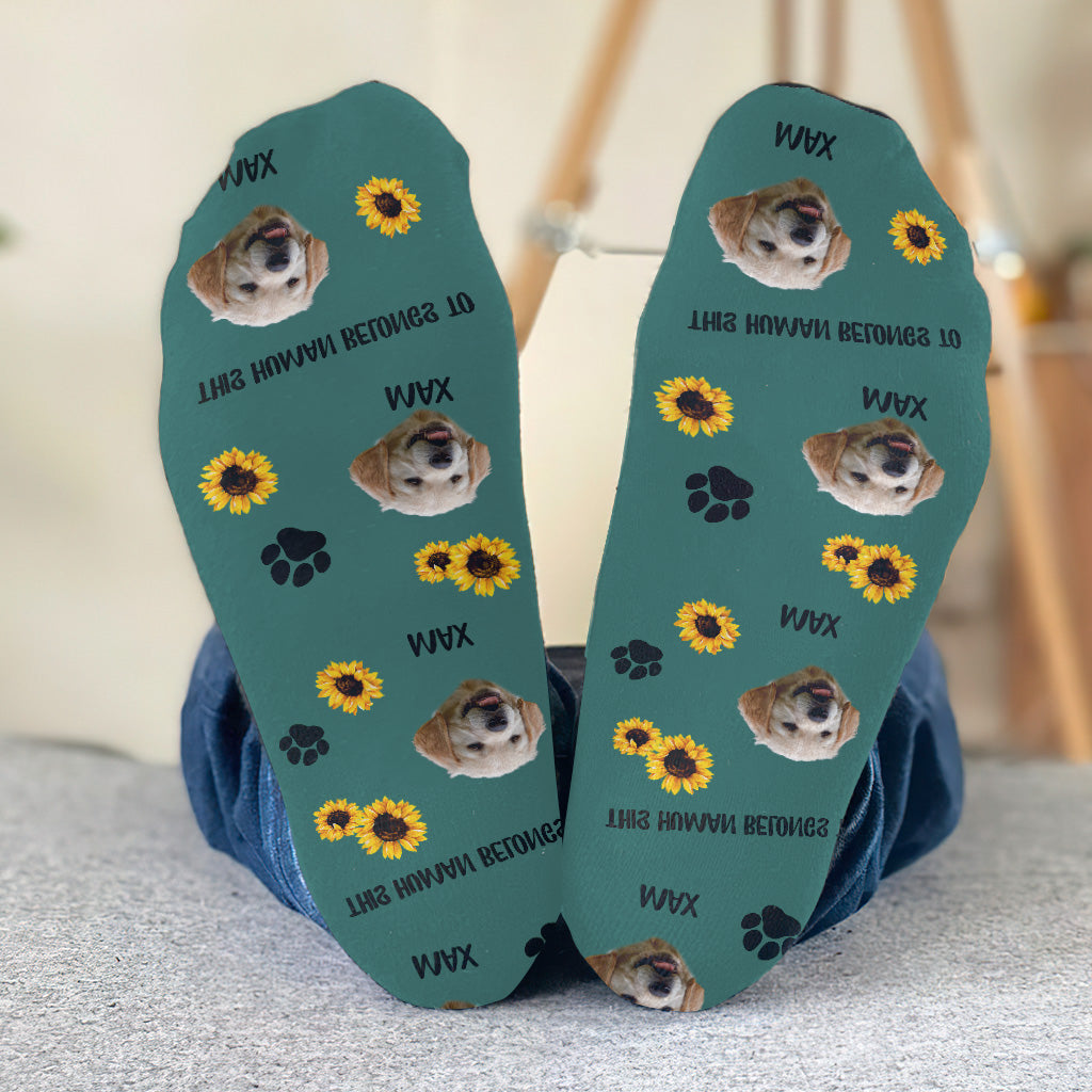 This Human Belongs To - Dog gift for cat lover - Personalized Socks