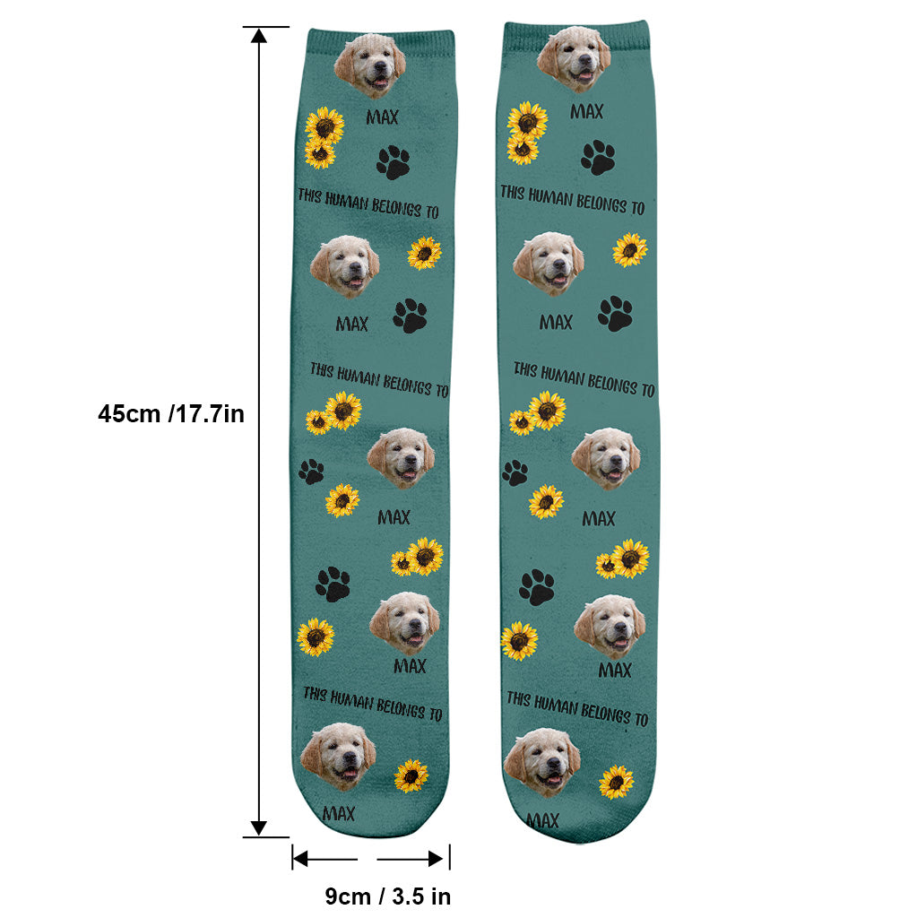 This Human Belongs To - Dog gift for cat lover - Personalized Socks