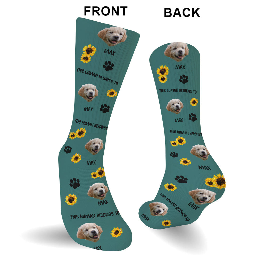 This Human Belongs To - Dog gift for cat lover - Personalized Socks