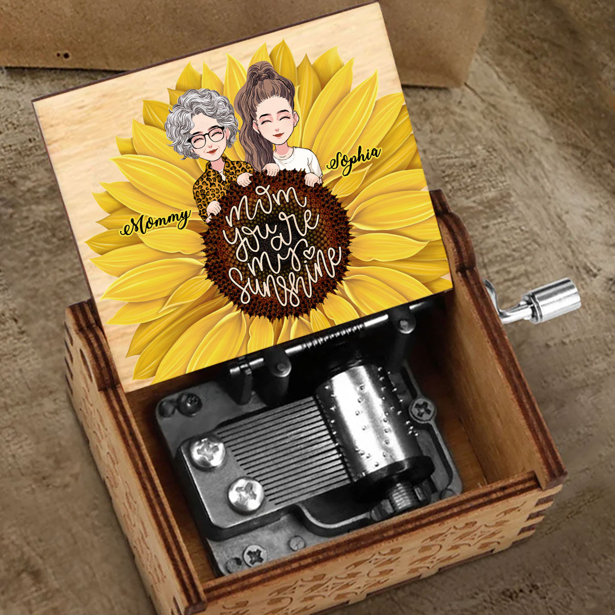 Mom You Are My Sunshine - Personalized Mother's Day Mother Hand Crank Music Box