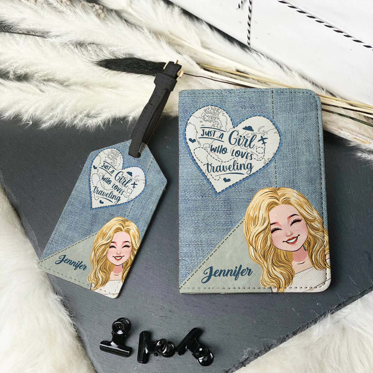 Just A Girl Who Loves Traveling - Personalized Travelling Leather Luggage Tag & Passport Holder