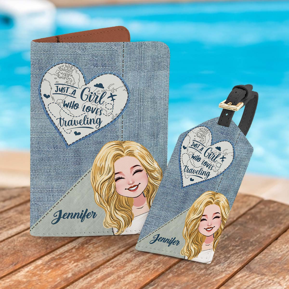 Just A Girl Who Loves Traveling - Personalized Travelling Leather Luggage Tag & Passport Holder