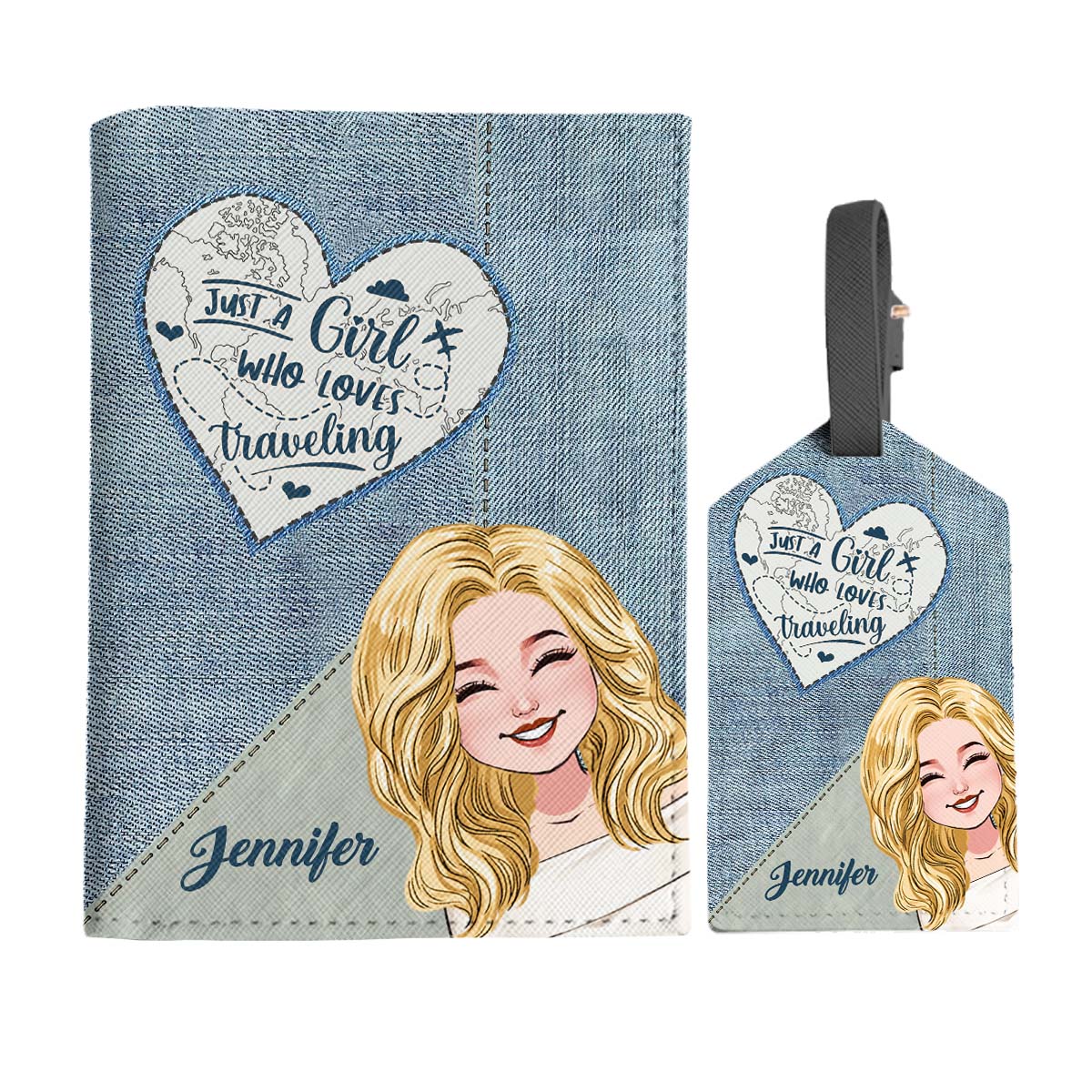 Just A Girl Who Loves Traveling - Personalized Travelling Leather Luggage Tag & Passport Holder