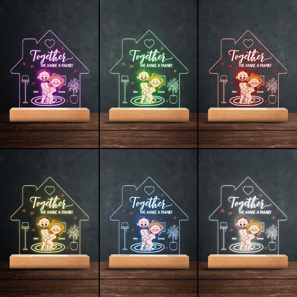 Together We Make A Family - Personalized Couple Shaped Plaque Light Base