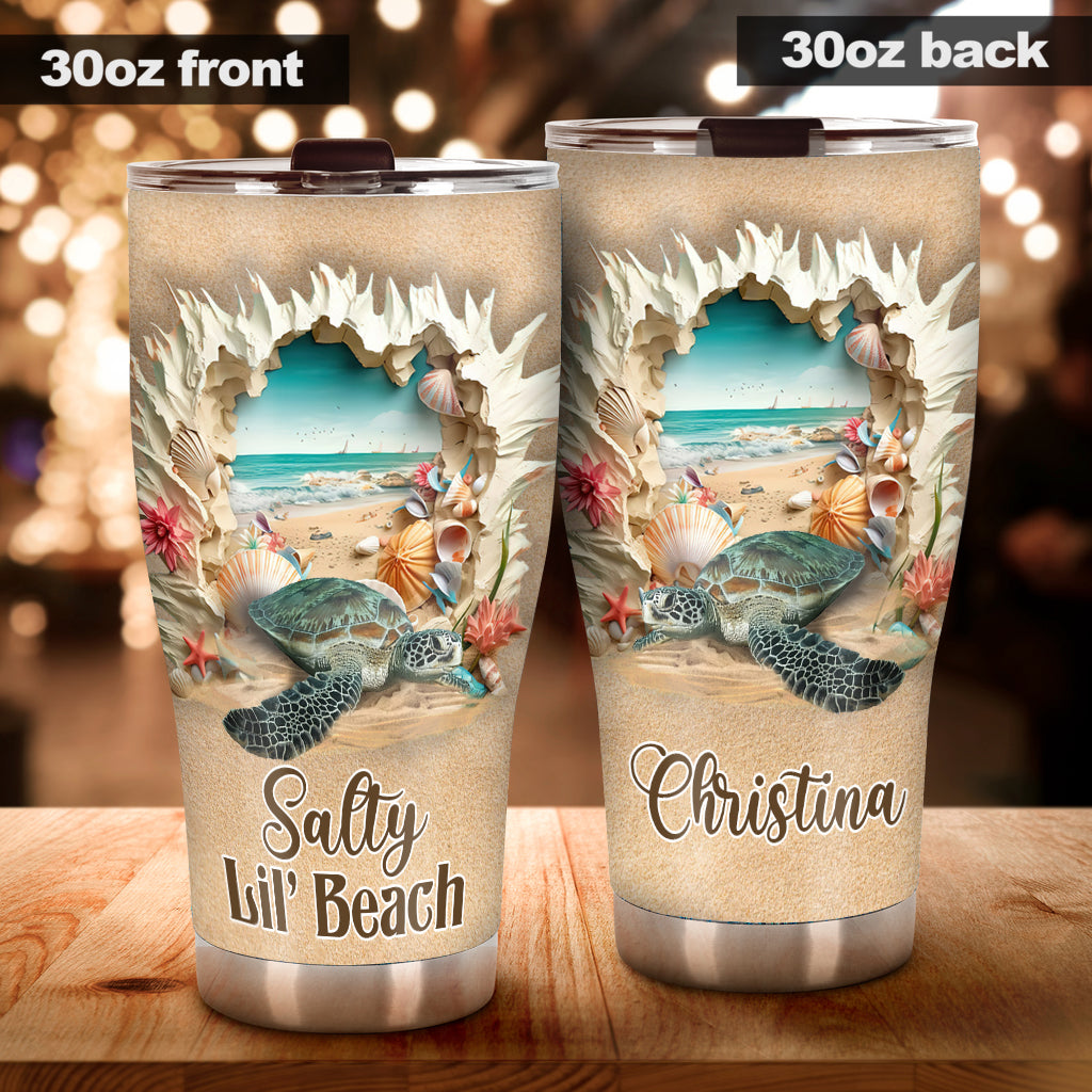Salty Lil' Beach 3D Effect Pattern - Personalized Turtle Tumbler