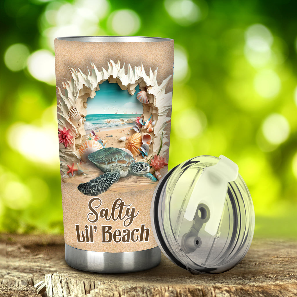 Salty Lil' Beach 3D Effect Pattern - Personalized Turtle Tumbler