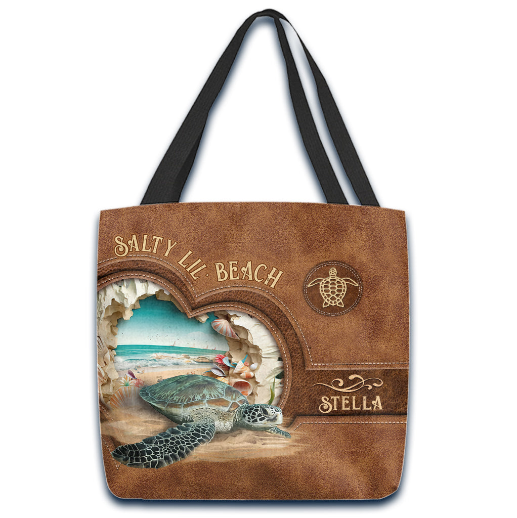 Salty Lil' Beach 3D Effect Pattern - Personalized Turtle Tote Bag